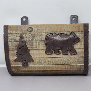 Rustic Wood Wall-Mount Mailbox With Bear & Pine‎ Tree Accents